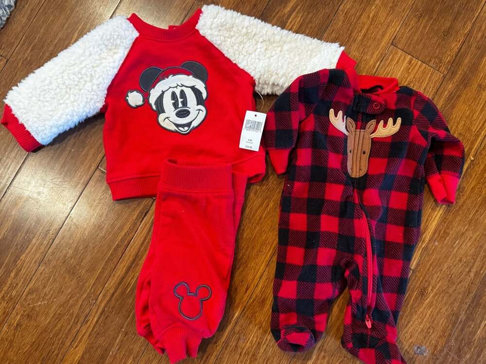 Disney Baby Mickey Holiday Jogger Set & Carters Christmas Footie bundle